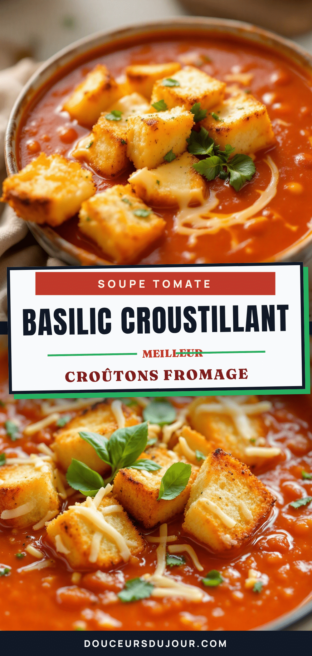 Soupe tomate basilic réconfortante aux croûtons fromage grillé recipe